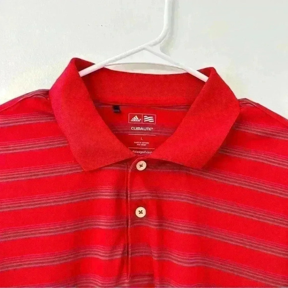 Adidas Climalite Golf Polo‎ Red Stripes Shirt Men’s Size Large Sports Athletic - Picture 2 of 9